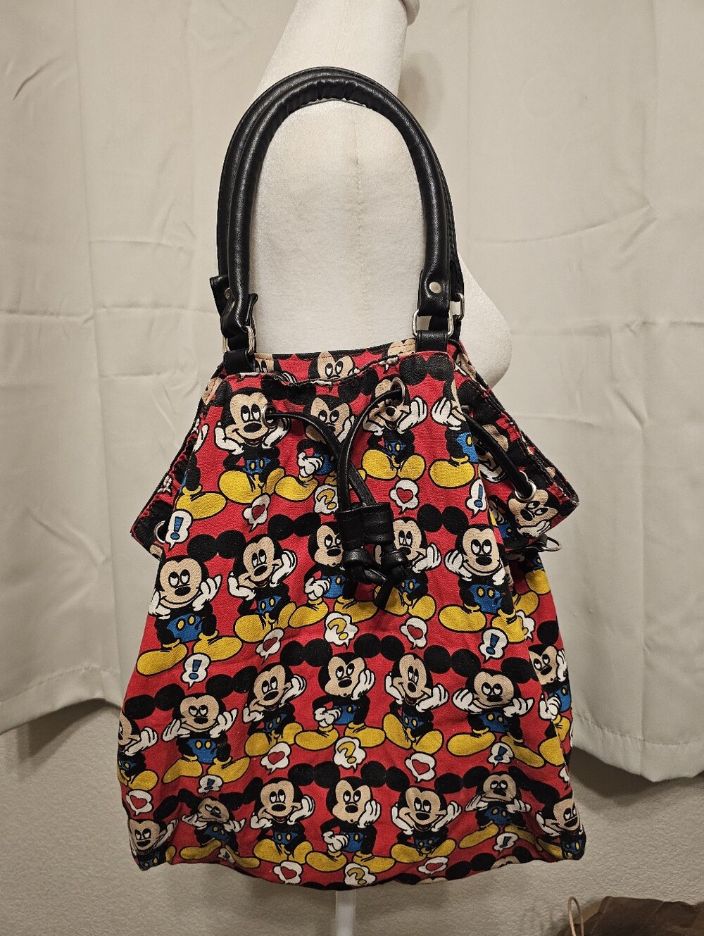 Mickey Mouse Black Handle Red Character-Print Tote Bag Vintage
